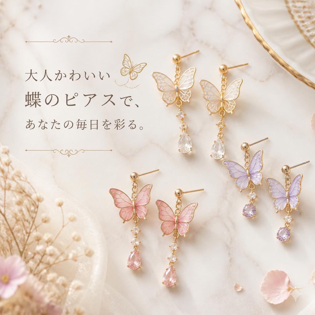 大人かわいい蝶のピアスで、あなたの毎日を彩る。